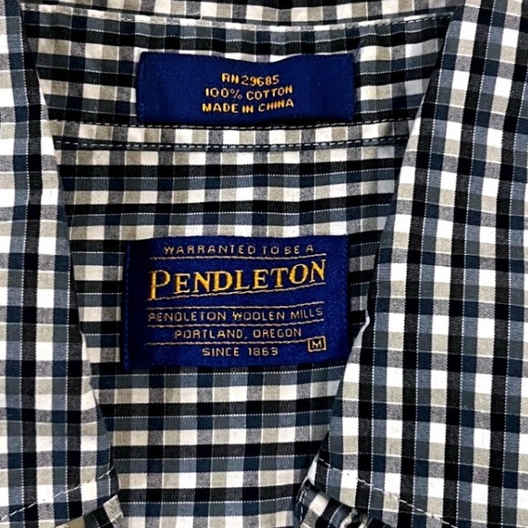 Pendleton Mens Medium Gingham Check Button Down Shirt Black White 100% Cotton - Picture 3 of 5